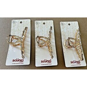 Scunci Claw Clip Crystal Gold Tone Styling Hair Clip Lot of 3 Beautiful 4.5" New